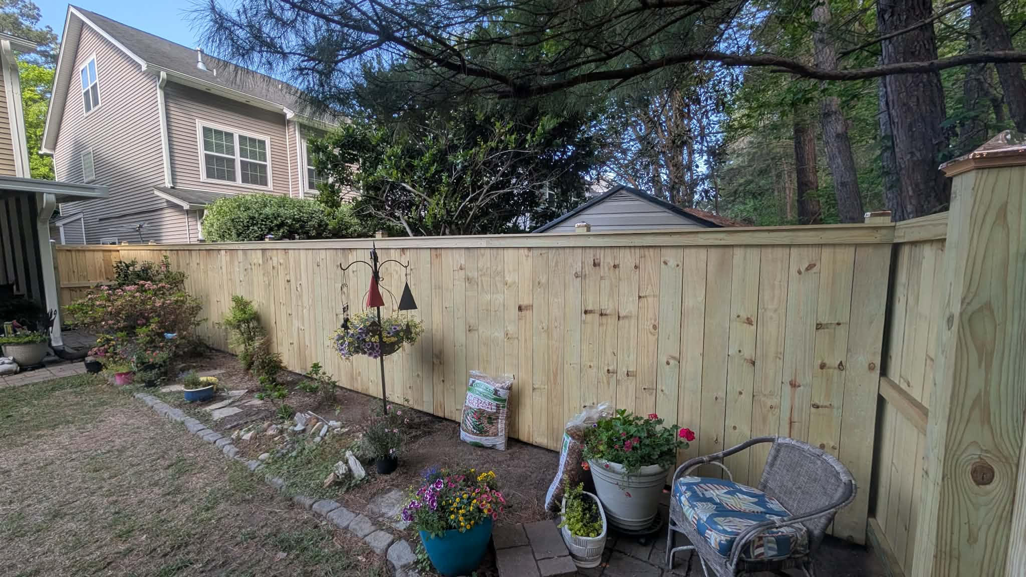 Finished backyard privacy fence by Gifford Fence Co.
